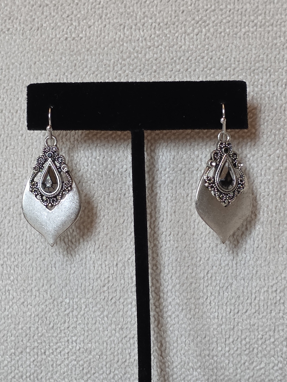 Lia Sophia Silver Tone Black Rhinestone Teardrop Dangle Earrings
